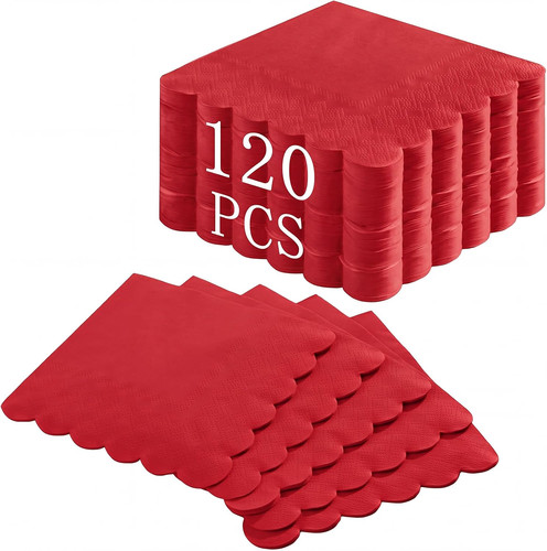 120 pcs red napkins scalloped - pcs,